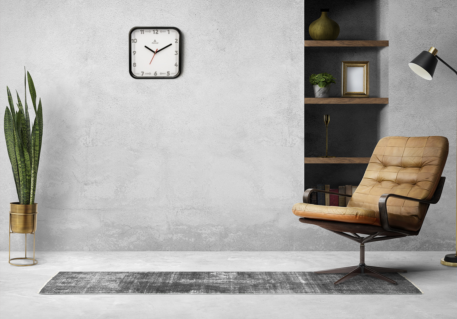Alensso Model 861 Square Wall Clock with Minimalist White