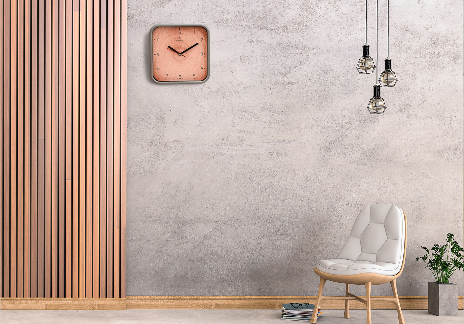 Alensso Model 861 Square Wall Clock with Wooden Style Dial