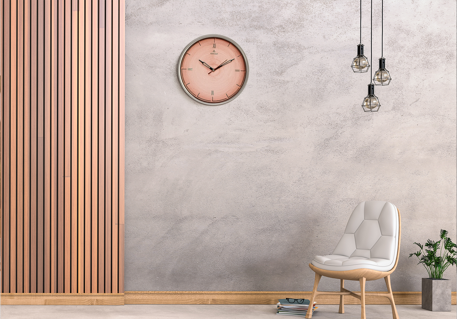 Alensso Model 900 Round Wall Clock with Stylized Roman