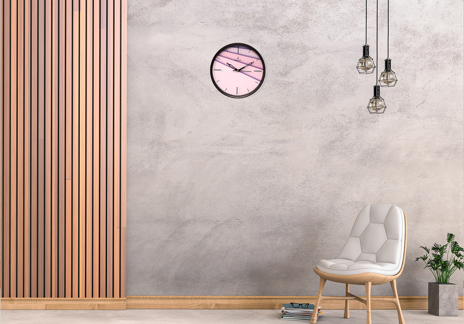 Alensso Model 900 Round Wall Clock with Gradient Pink