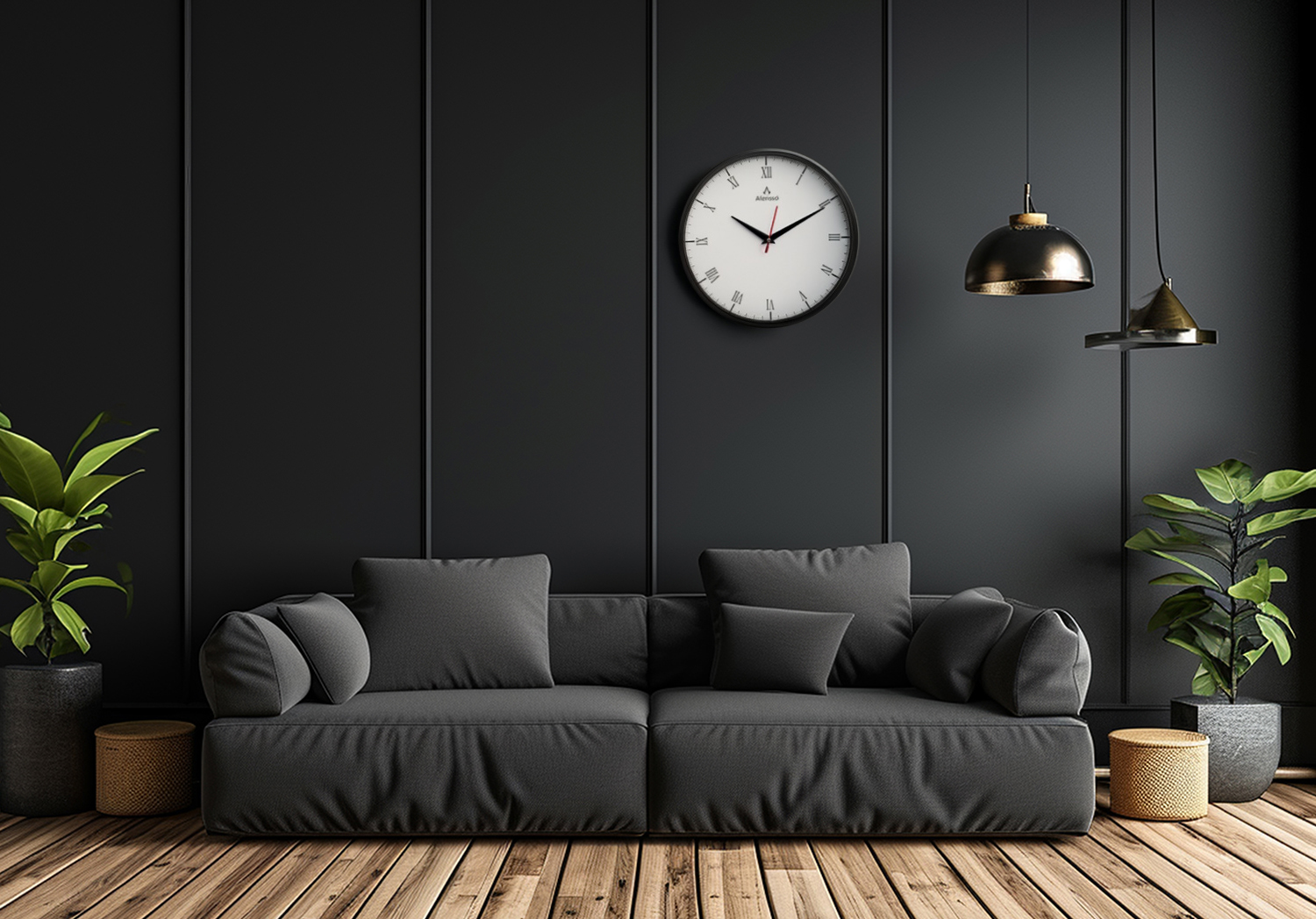 Alensso Model 1144 Round Wall Clock with White Dial