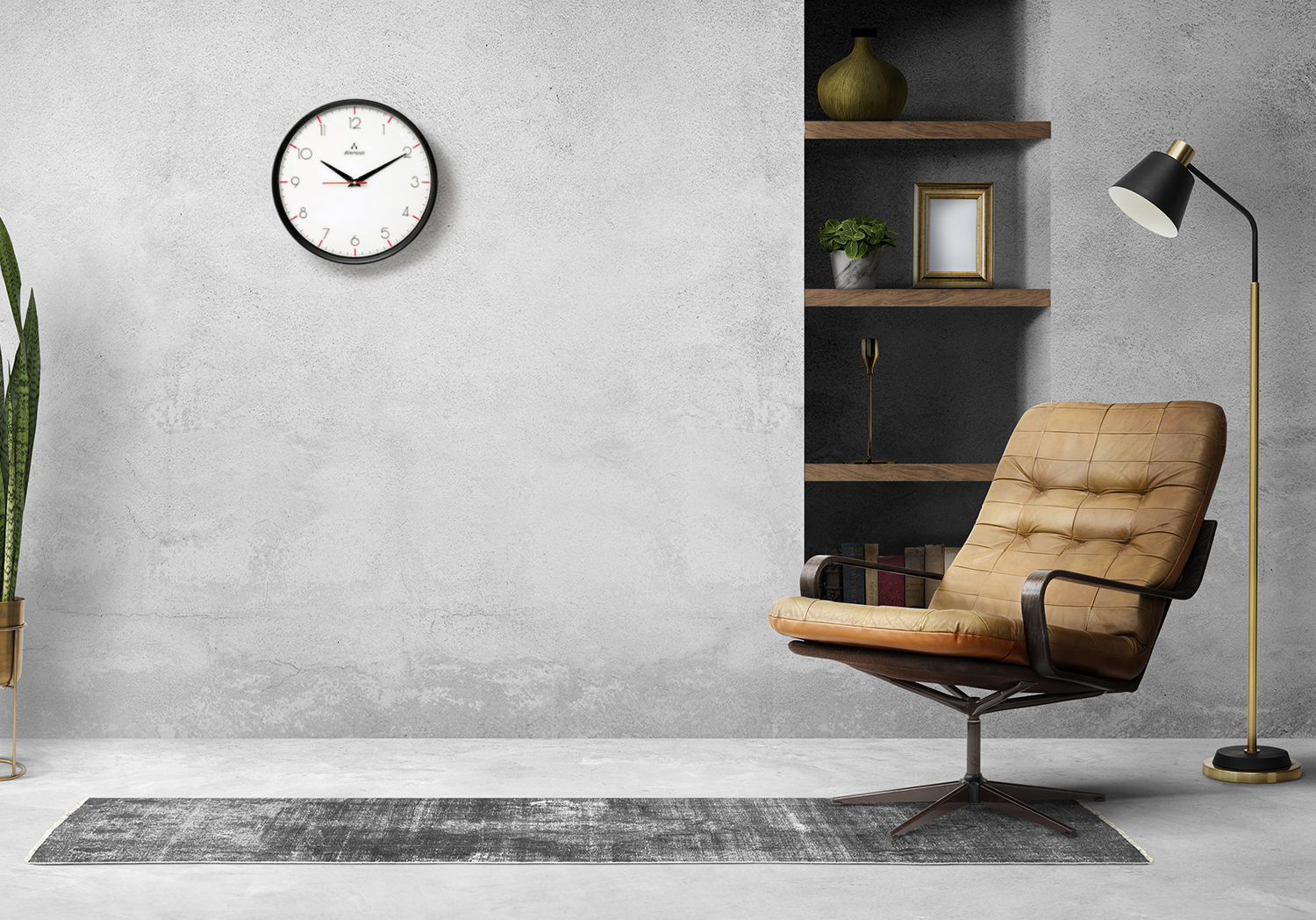 Alensso Model 1144 Round Wall Clock with White Dial