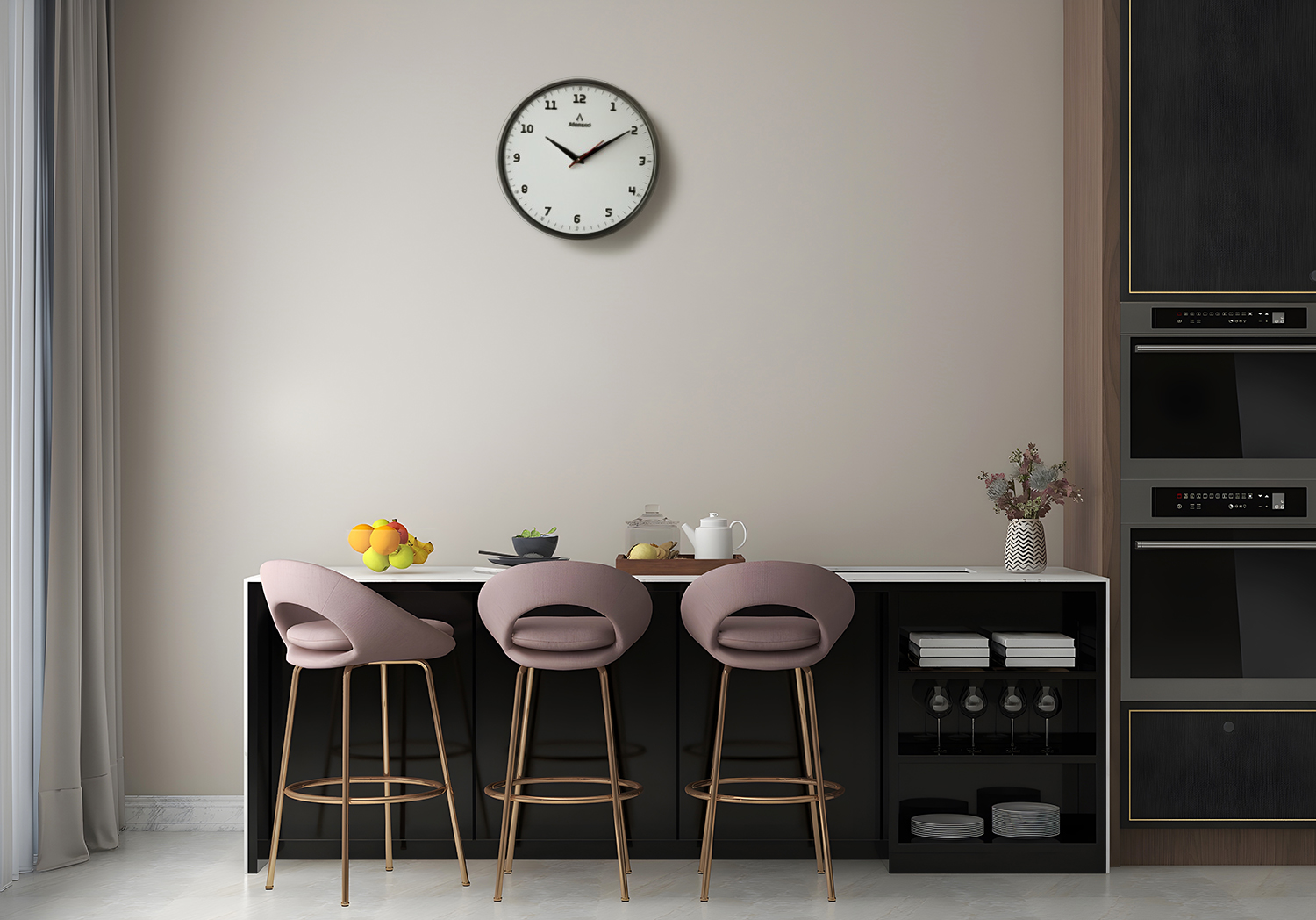 Alensso Model 1144 Round Wall Clock with White Dial