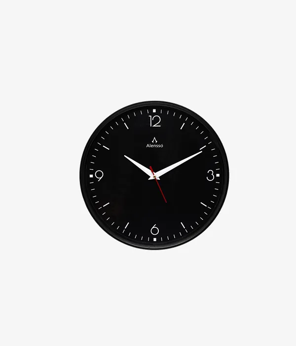 Alensso Model 1144 Round Wall Clock with Black Dial