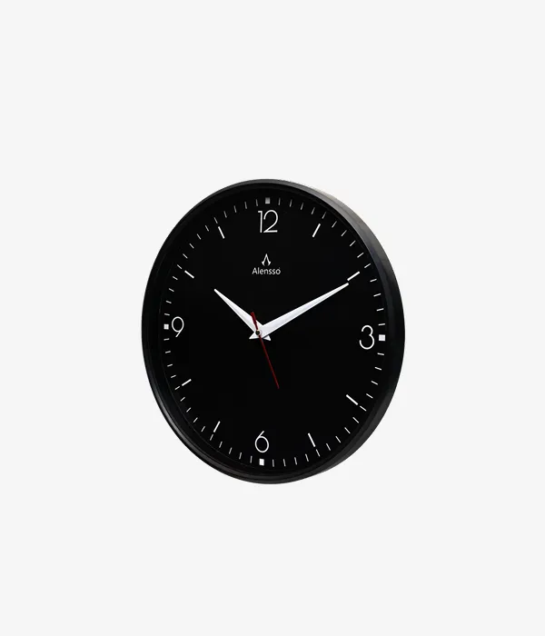 Alensso Model 1144 Round Wall Clock with Black Dial