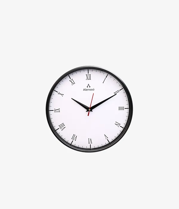Alensso Model 1144 Round Wall Clock with White Dial