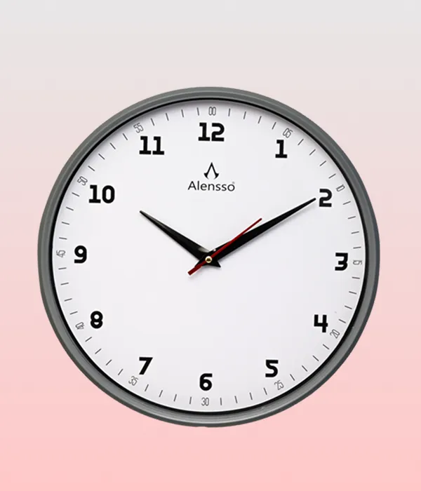 Alensso Model 1144 Round Wall Clock with White Dial