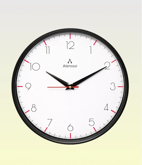 Alensso Model 1144 Round Wall Clock with White Dial