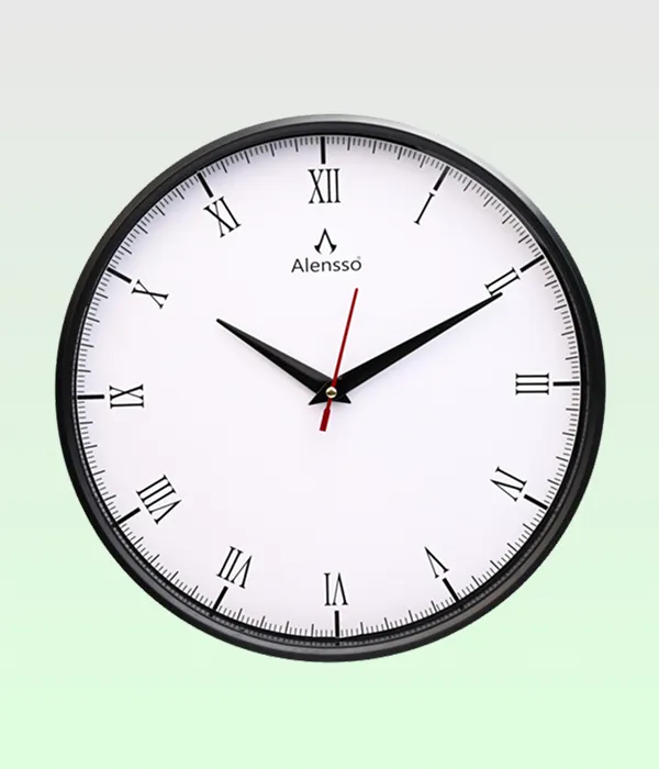 Alensso Model 1144 Round Wall Clock with White Dial