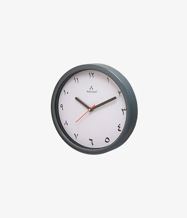 Alensso Model 761 Round Wall Clock with Arabic Numerals – Grey Finish