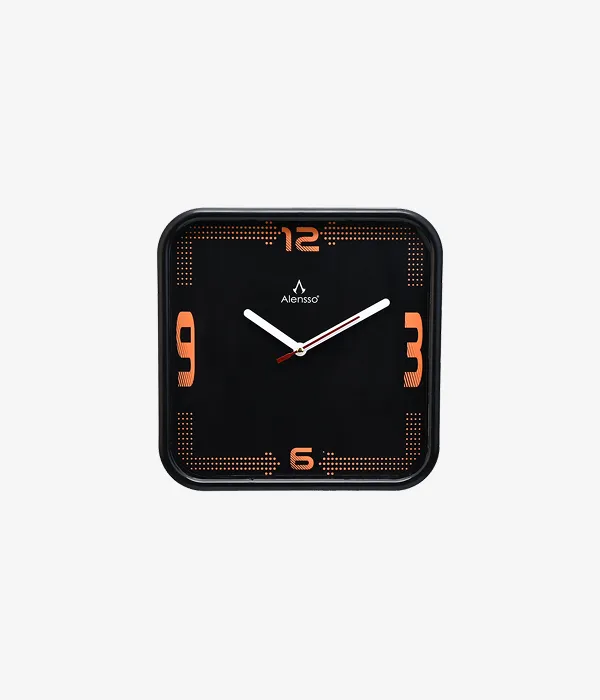 Alensso Model 861 Square Wall Clock with Black Dial