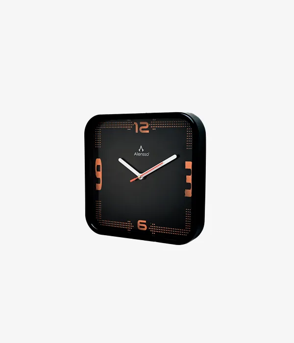 Alensso Model 861 Square Wall Clock with Black Dial