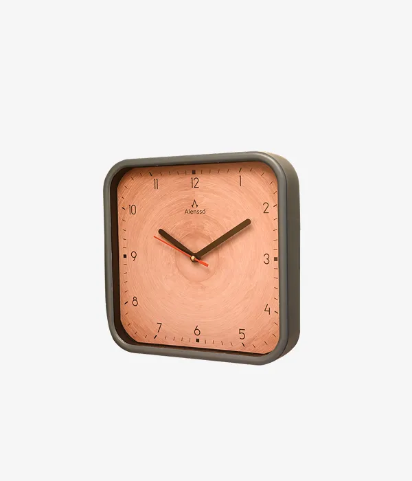 Alensso Model 861 Square Wall Clock with Wooden Style Dial
