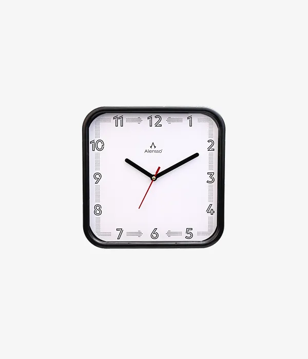 Alensso Model 861 Square Wall Clock with Minimalist White