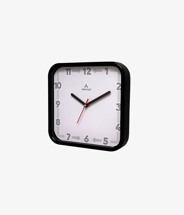 Alensso Model 861 Square Wall Clock with Minimalist White