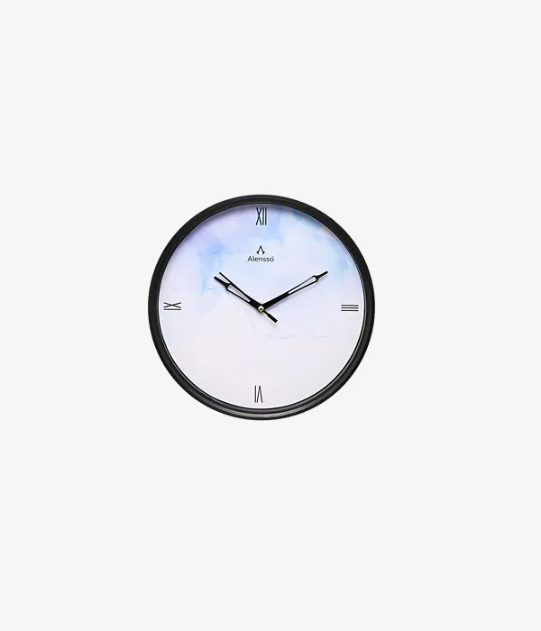 Alensso Model 900 Round Wall Clock with Soft Blue
