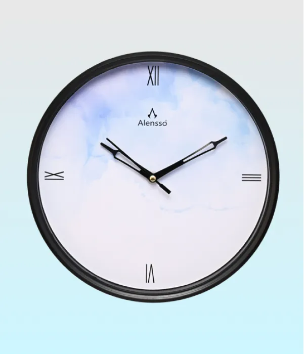 Alensso Model 900 Round Wall Clock with Soft Blue