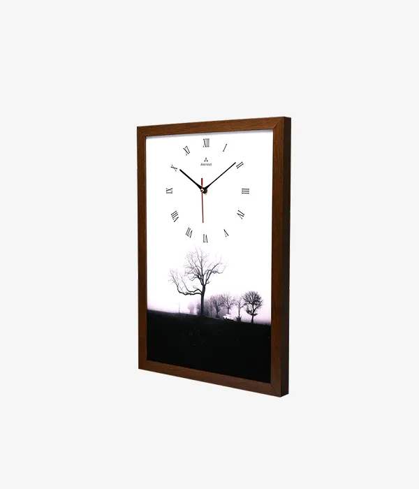 Alensso Aurelio Brown Wood-Look Finish Roman Wall Clock with Artistic Tree Landscape Design